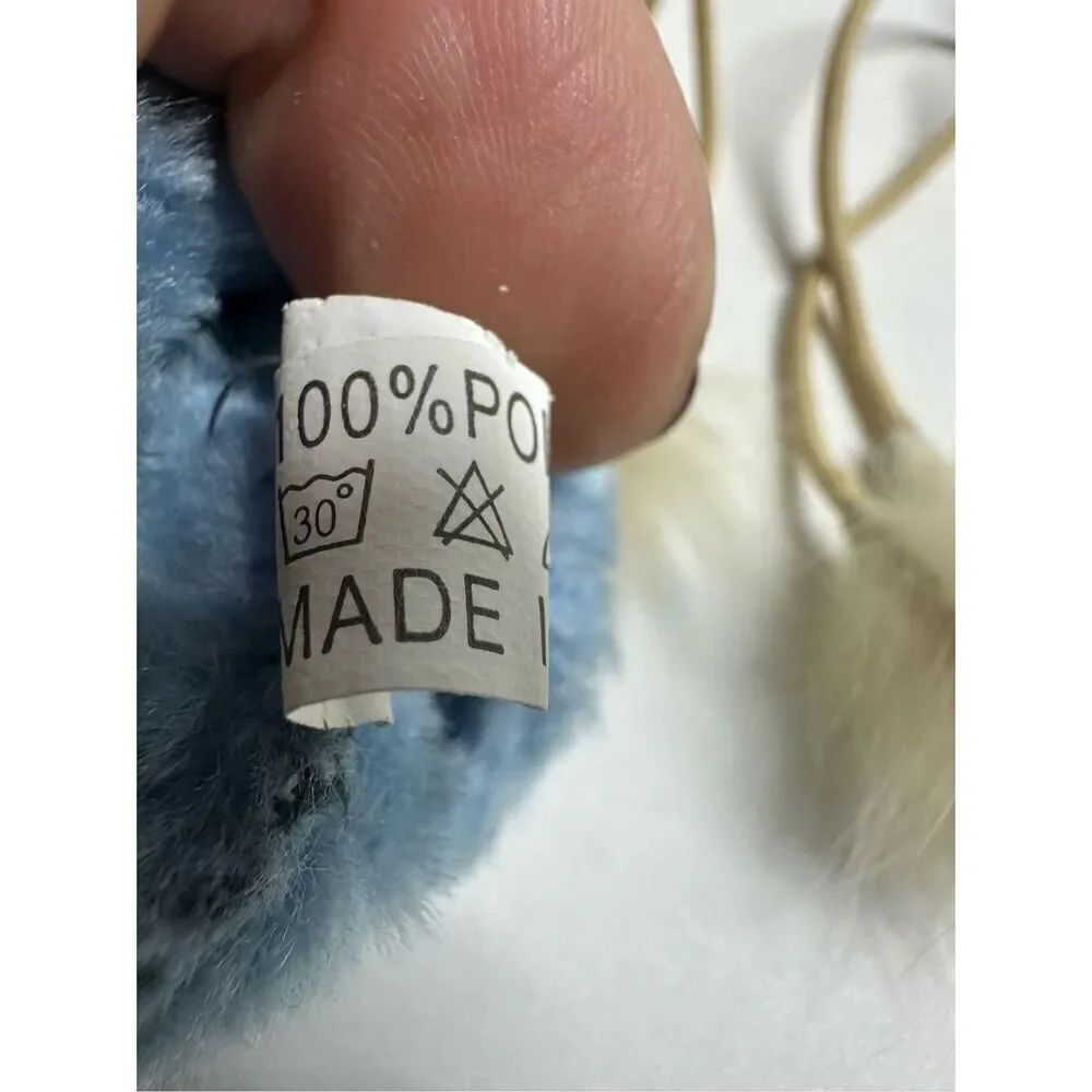 Women’s Faux Suede Fingerless Gloves Sky Blue One Size Rabbit Fur Trim Lace Up